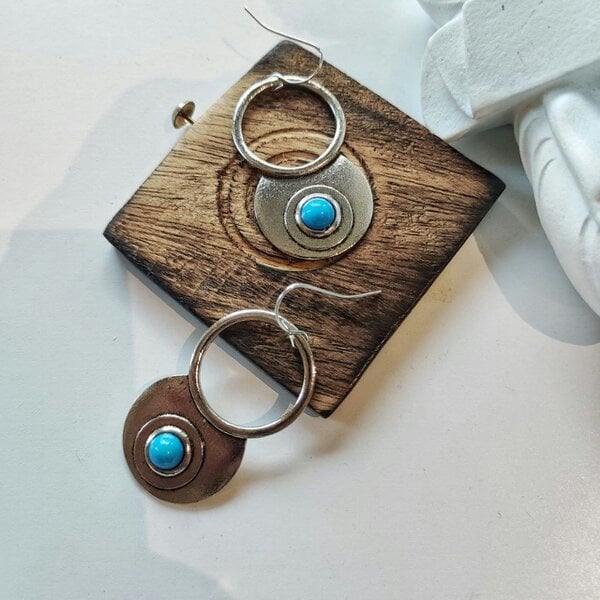The Colourful Aura Retro Hollow Circle Ethnic Quirky Turquoise Stone Dangle Drop Statement Earring