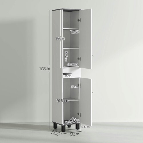 Wyld Haus Mael Extra Tall Slim Bathroom Storage Cabinet In White 190cm