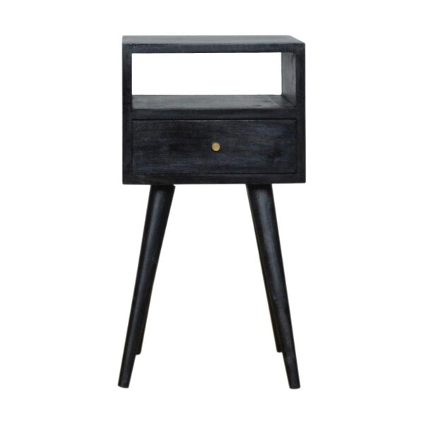 Wyld Haus Kood Mini Black Washed Mango Wood Bedside Table with Drawer and Open Shelf