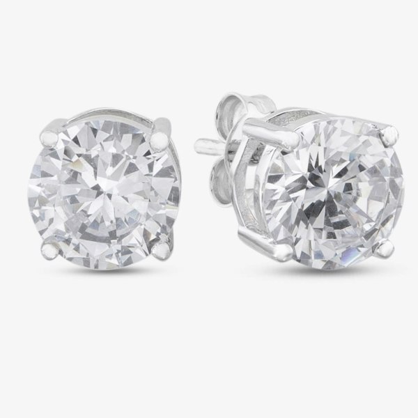 T. H. Baker Silver Cubic Zirconia Heart Round Square Set of Three Stud Earrings OJS0036
