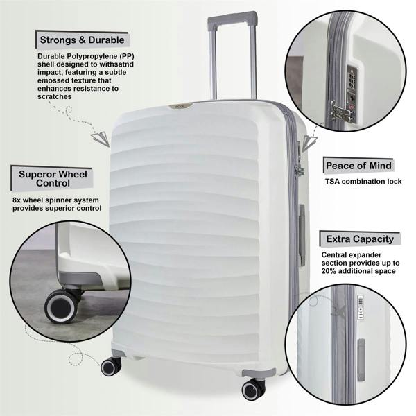 Rock Luggage Hard Shell Classic Suitcase 8 Wheel Cabin Luggage Trolley Travel Bag