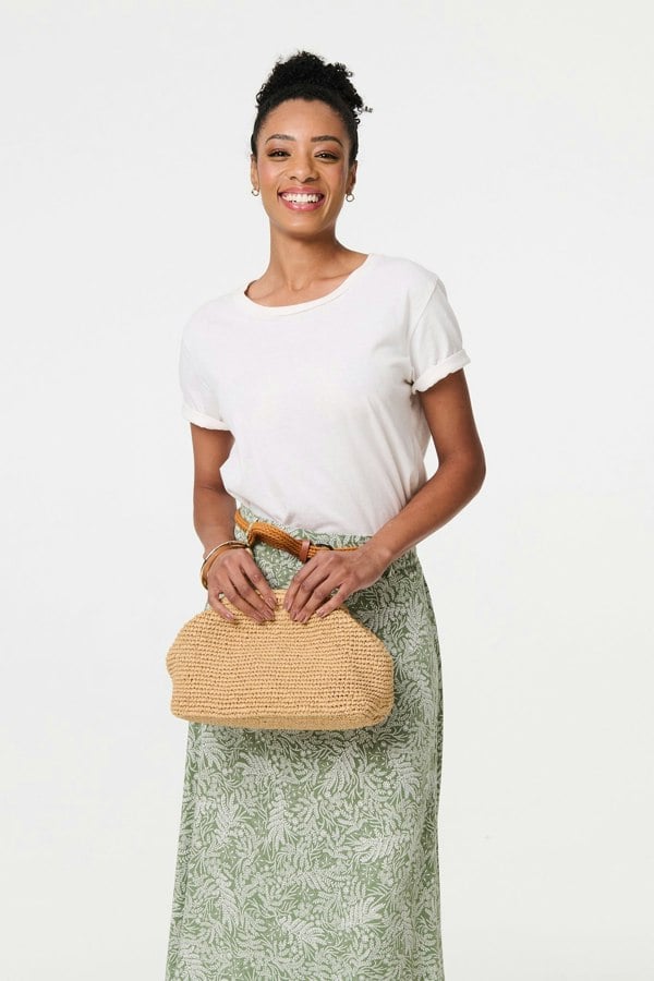 Green | Leaf Print Belt Detail Maxi Skirt
