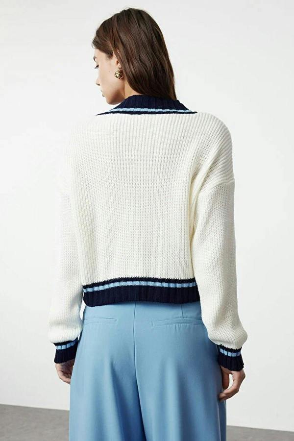 WOVCOR Crop Color Block Knit Sweater