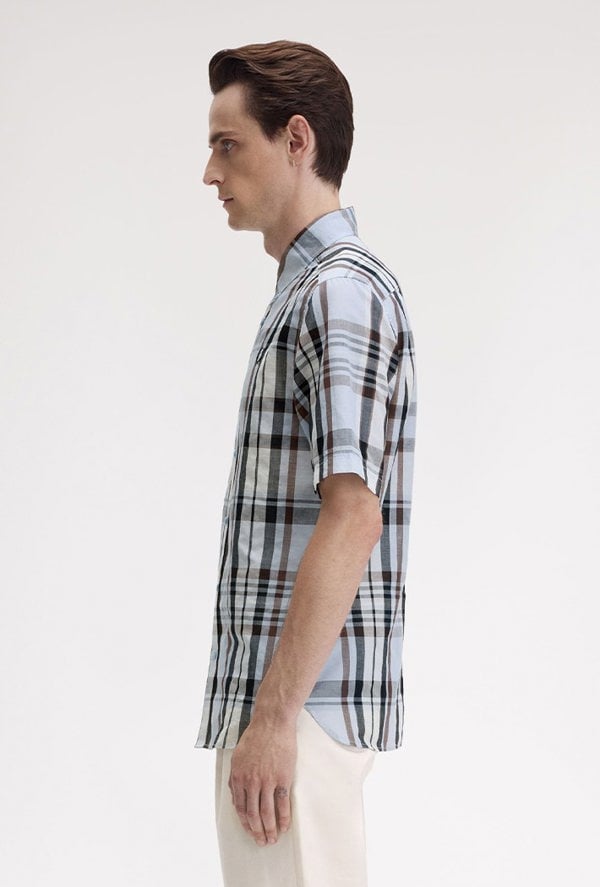 Fred Perry Madras Check Short Sleeve Shirt - Blue Check