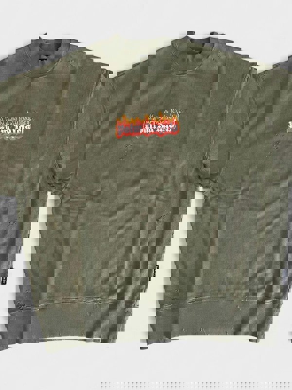 Palm Angels Burning Logo Sweatshirt Military Green - Supplied FashionPalm Angels
