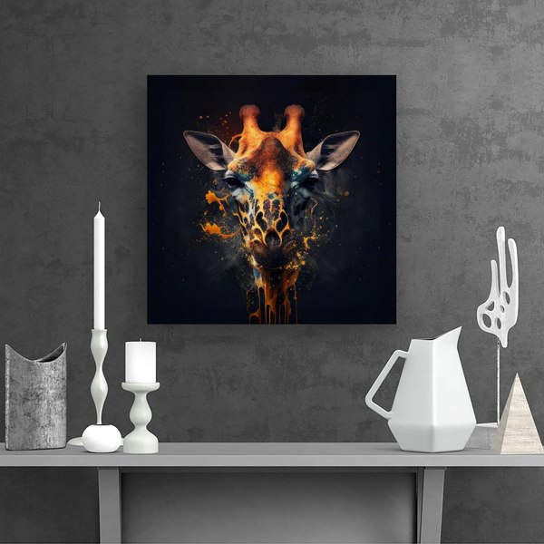 Warren Reed Golden Giraffe Face Splash Art Canvas