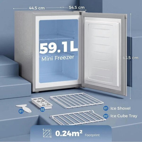 60L Tabletop Mini Freezer, Countertop Small Freezer with Reversible Door, Removable Wire Shelves, Grey