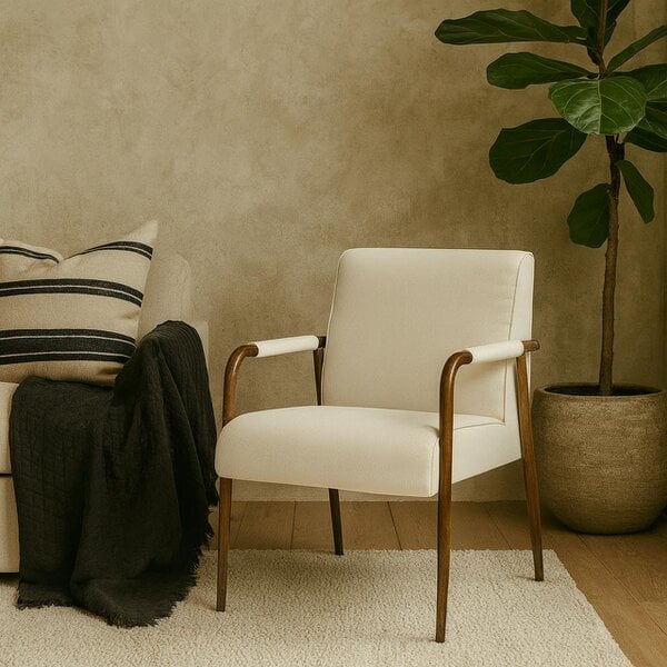Wyld Haus Luxemburg Upholstered Cream Velvet and Brass Armchair