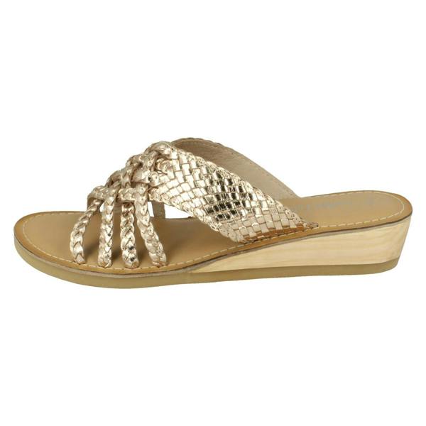 Leather Collection Ladies Leather Collection Low Wedge Braided X Stap Mules
