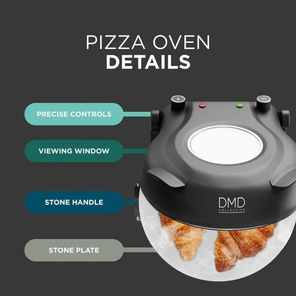 DMD Collective Electric Pizza Oven - 12”, Stone Bake, Thermostat and Paddles