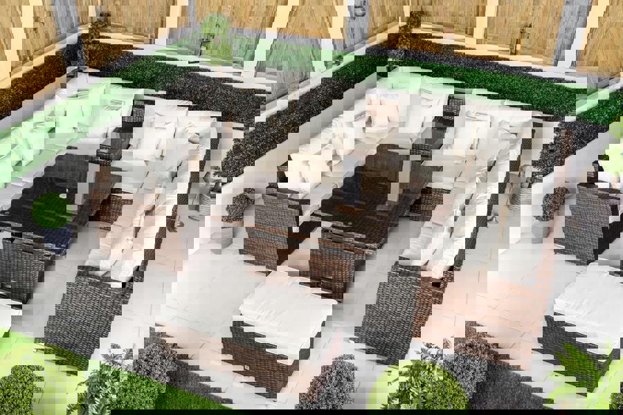 Giardino Havana 8 Seat Modular Sofa Rattan Garden Furniture Set Outdoor Height Adjustable Coffee Table, Bench