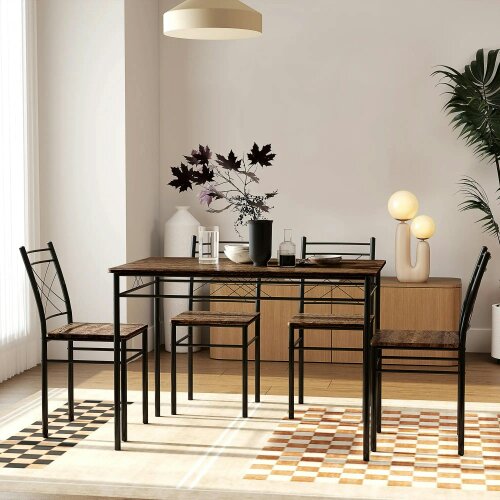 Wyld Haus Birutte Wooden Oak Effect And Black 5 Piece Minimal Dining Set