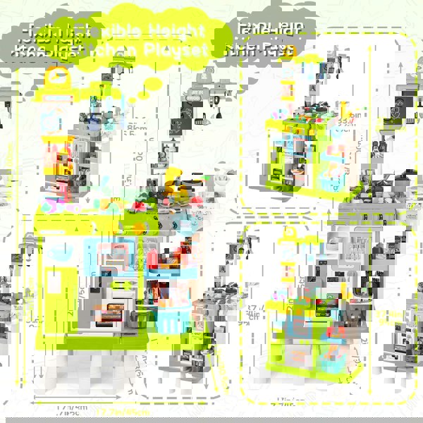 deAO Toys GREEN Kids Play Kitchen Set Pretend Cooking Toy