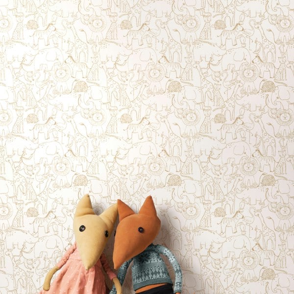 Hoopla Walls Animal Doodle - Parchment 10m Wallpaper