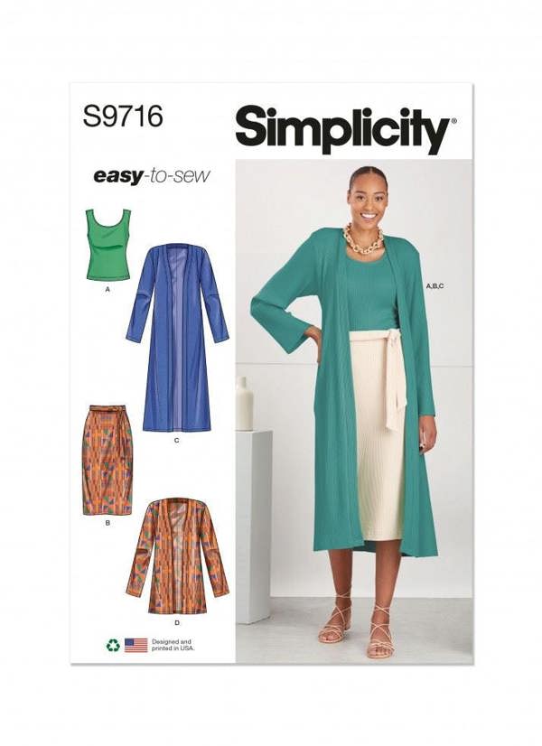 Simplicity Sewing Pattern 9716, Tops, Cardigans, Jackets, Skirts for Women, D5 (4-6-8-10-12) - Easy