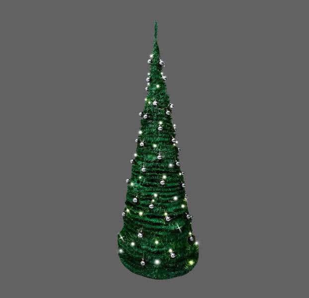 4ft, 5ft and 6ft Pre-Lit Pop Up Christmas Trees with Silver Baubles and Warm White LED Lights image 1