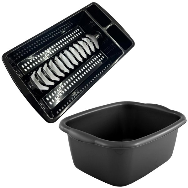 Black Washing Up Bowl & Black Dish Drainer Rack