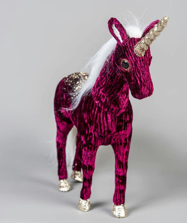 33cm Burgundy Unicorn Christmas Tabletop Decoration with Gold Glitter Accents and White Hair for Home or Office Displays image 5