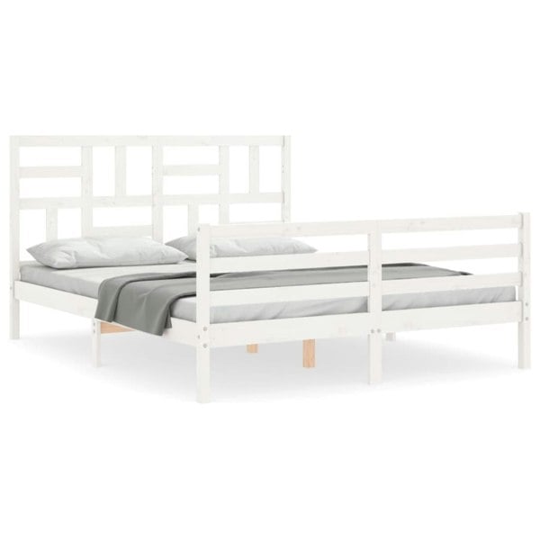 Berkfield Bed Frame with Headboard White King Size Solid Wood
