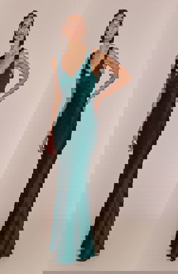 Rewritten London Amelia Dress in Forest Green Satin