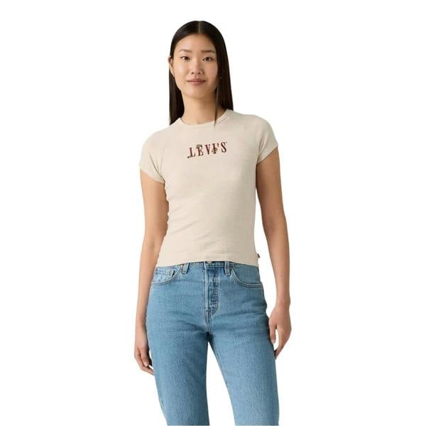 Levis Womens/Ladies Riley Logo Crew Neck Slim T-Shirt - Cream - 