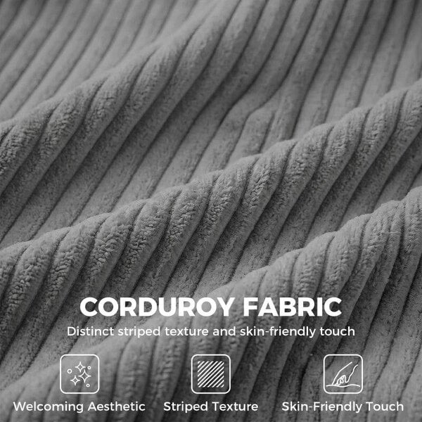 Loveseat Sofa with Wide Seat, Corduroy 2 Seater Couch with Deep Seat, Spring Cushion, Light Grey