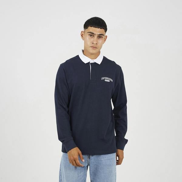 Brave Soul Navy Solid Colour Rugby Shirt - Navy Image 1