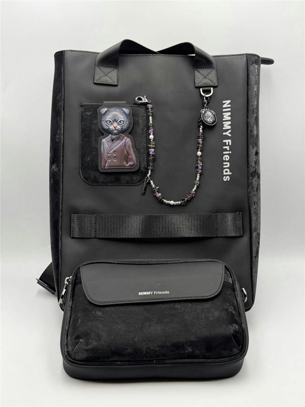 Nimmy Friends Nimmy Magnetic Fashion Series Combo Black Cat Laptop Backpack with Detachable Pouch Black - N-CXMC-STSJDNBZH-03