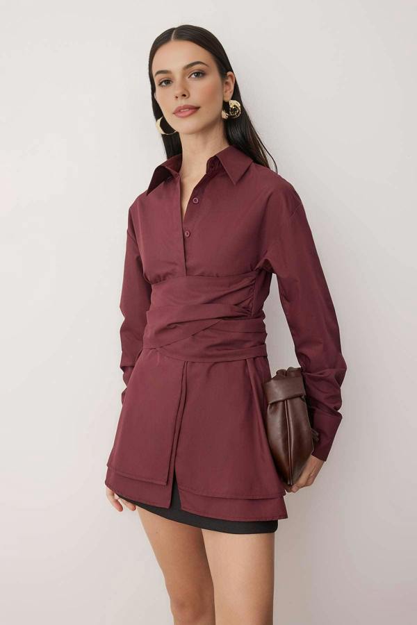 WOVCOR Elegant Shirt with Gathered Waist Detail