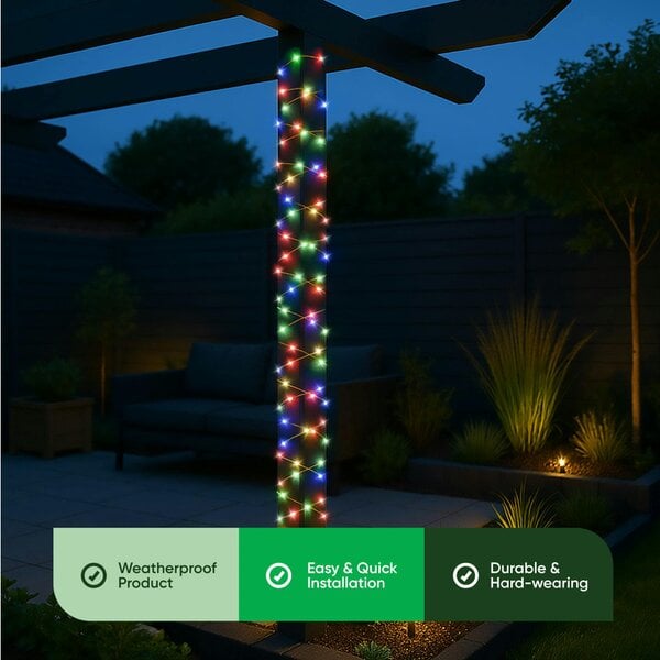 Gardenwize 20m Solar Multi-Coloured LED String Lights – 200 LEDs