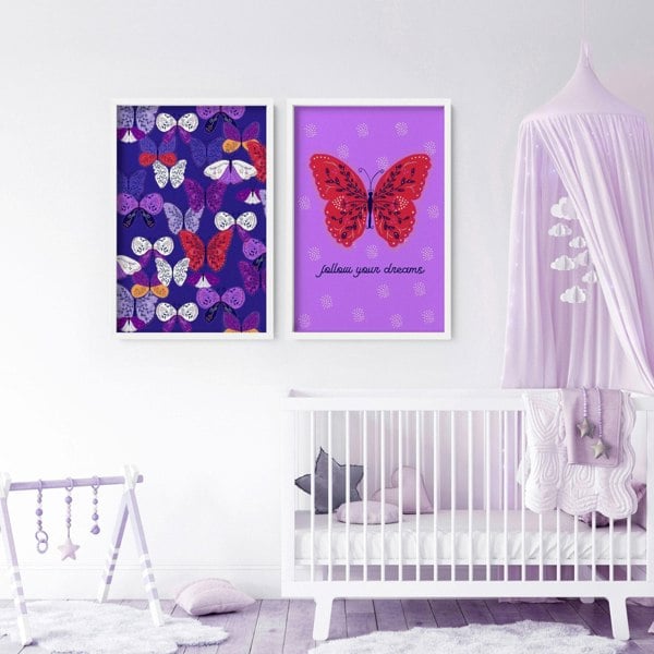 Wall art for Nursery | Set of 2 Butterfly wall art prints