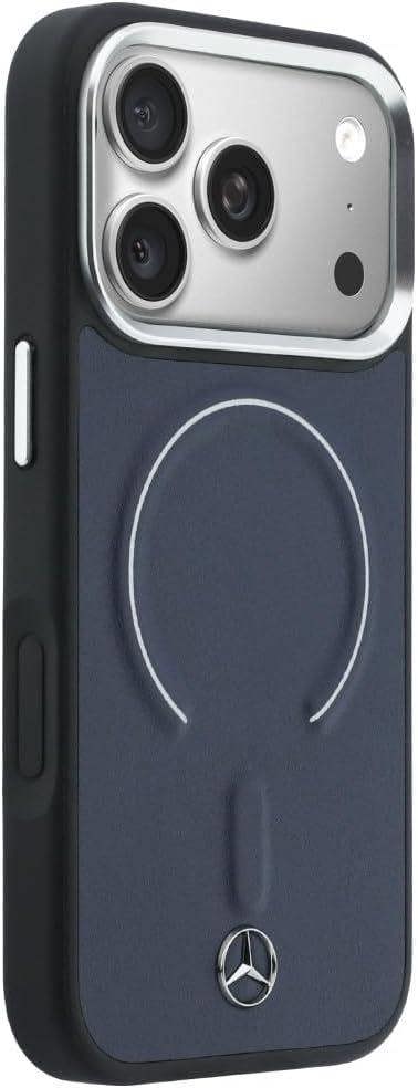 Mercedes Benz Leather Case with 3D MagSafe for iPhone 17 Pro Max 6.9" Navy Blue - MEHMP17X25PEMMOV