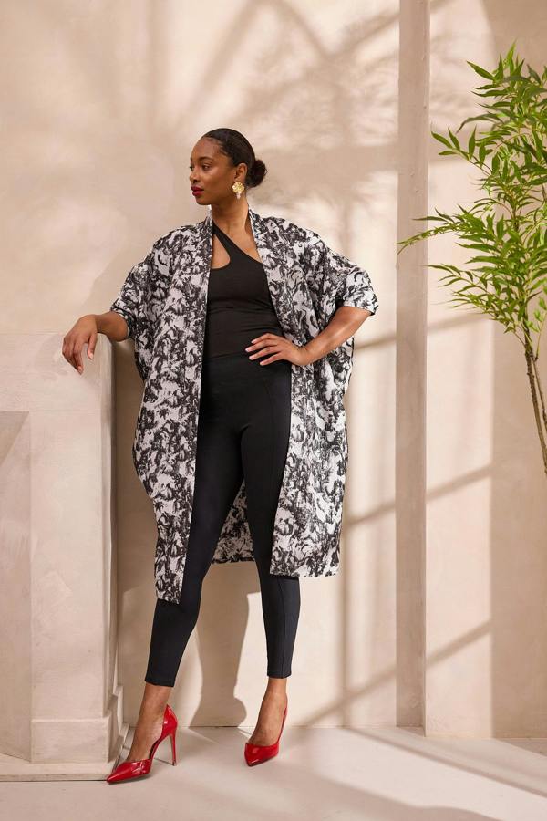 Lioness by TF Monochrome Brocade Kimono Jacket