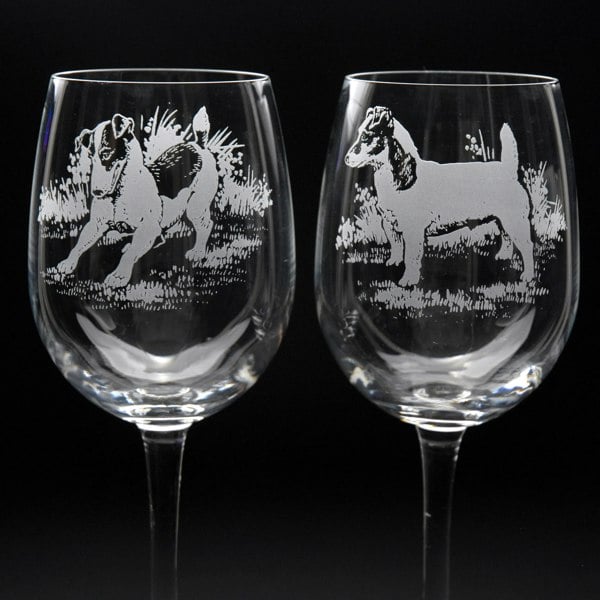 Glyptic Glass Art Jack Russell Dog Crystal Wine Glass - Hand Etched/Engraved Gift
