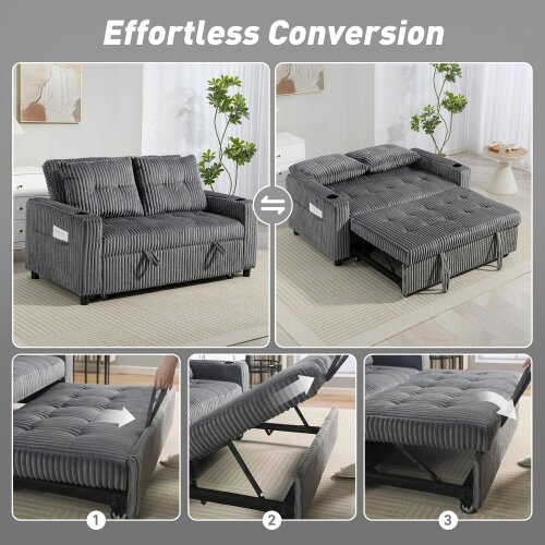 Wyld Haus Noripa Dark Grey Corduroy 2 Seater Click Clack Sofa Bed