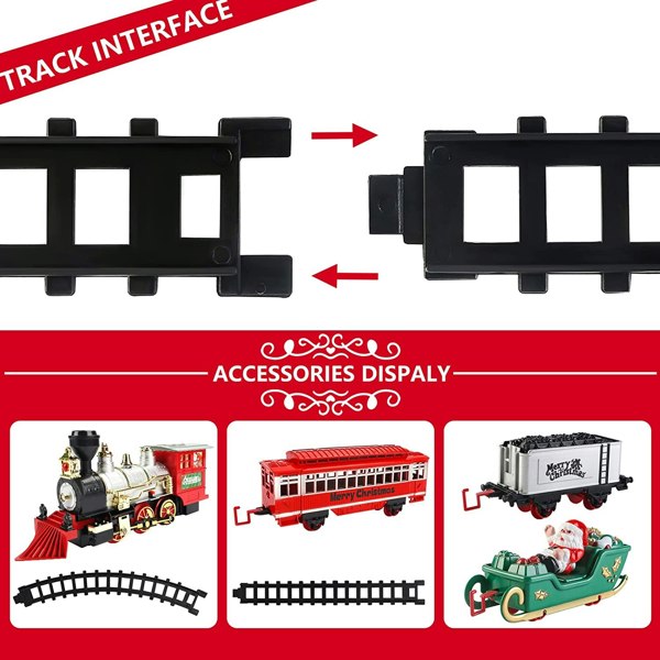 deAO Toys Christmas Train Set with Lights, Sounds Smoke Electric Tree Train Set for Kids, Perfect Christmas Gift