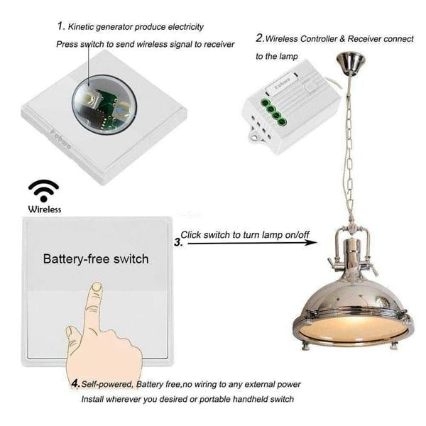 Ener-J 1-Gang Wireless Kinetic Light Switch & 500W Receiver Kit, White, Self-Powered, IP65 Waterproof (Pro Series)