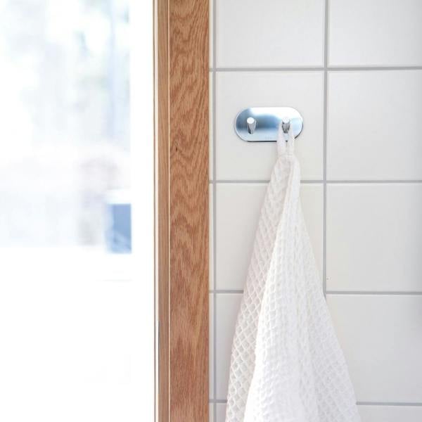 BESLAGSBODEN Chrome Stainless Steel Double Towel Hook (96 x 48mm) Self Adhesive Bathroom Wall Mounted