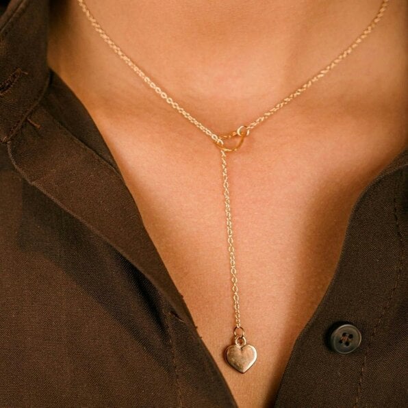 The Colourful Aura Two Heart Charm Cross Solid Heart Drop Interlock Y Shape Lariat Necklace