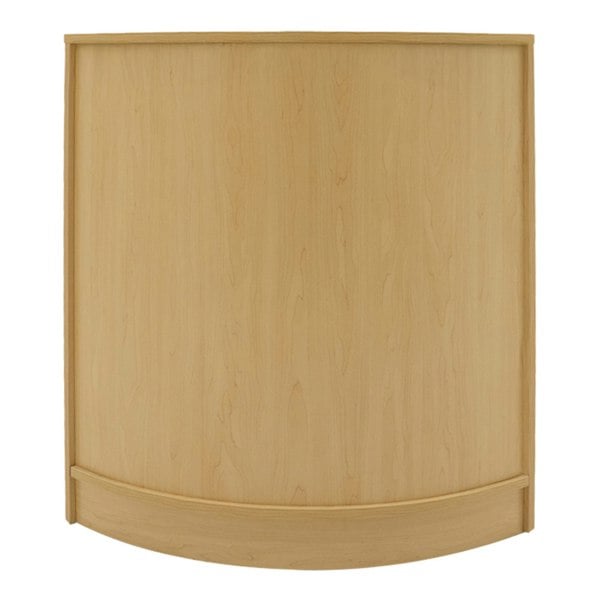 Curved maple LED shop counter set featuring smooth texture, ideal for retail displays, with a natural wood finish and sleek design