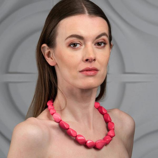 Zavana Twisted Pink Chunky Statement Necklace for Women