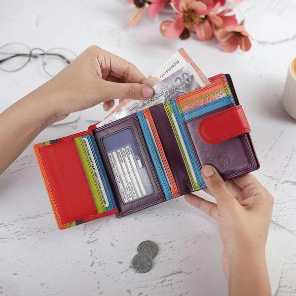 Inside view of Soft Leather Colourful Purse – Camellia London  with card slots and notes