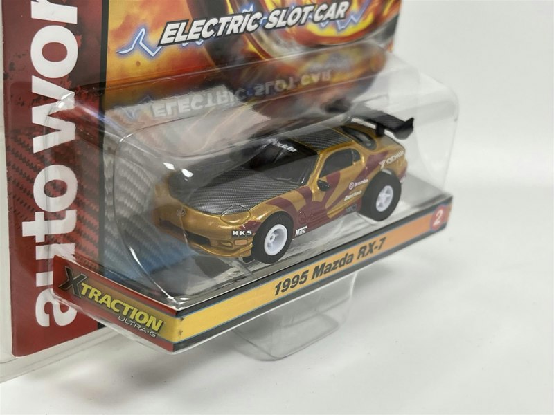 Auto World Slot Cars 1995 Mazda RX-7 Gold Red HO Scale Slot Car X Traction Auto World SC378-2