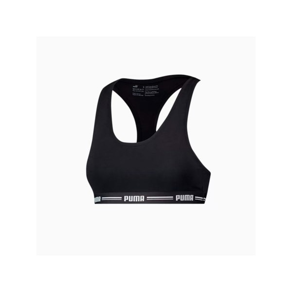Puma Striped Logo Racerback Bra Top, Black