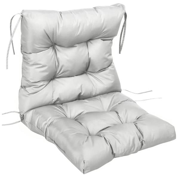 Light grey garden chair back cushion with padded seat and backrest, with tie straps