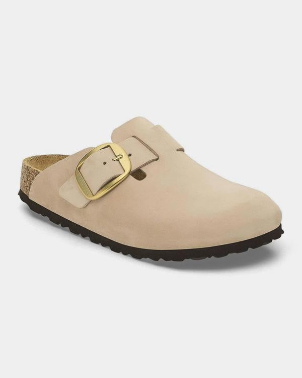 Birkenstock Boston Big Buckle Nubuck Leather Womens Clogs - Sandcastle
