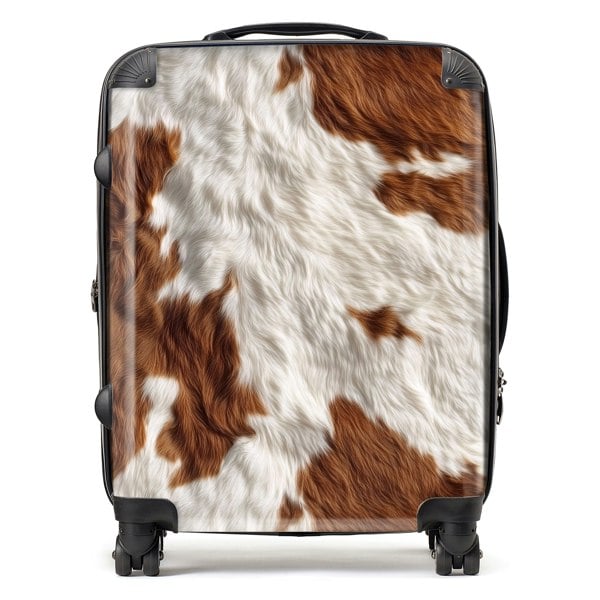 Warren Reed Brown White Cow Hide Print Suitcase