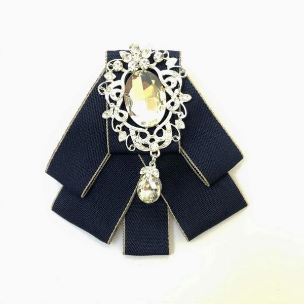Navy rhinestone embellished ribbon bow tie