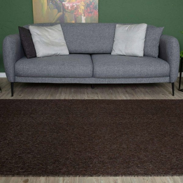 Brown Low Pile Area Rug Plain Design