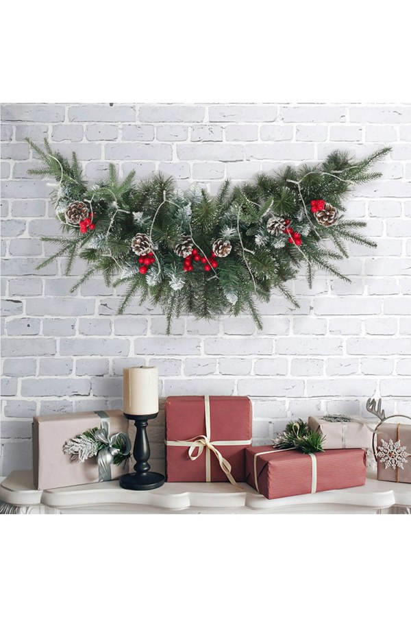 Living and Home Artificial Christmas Mantel Swag with LED Warm White Lights 90cm